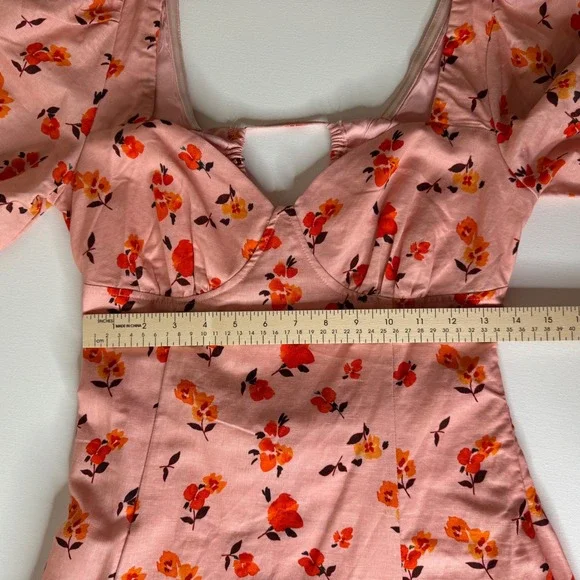 NWT Showpo Rosini Mini‎ Dress Size 6 Pink Floral Puff Sleeve Sweetheart A-Line - Picture 13 of 14